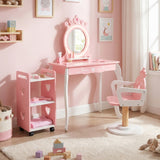 Kids Hair Salon Play Set with LED Lighted Mirror, Wooden Pretend Hair Salon Station