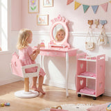 Kids Hair Salon Play Set with LED Lighted Mirror, Wooden Pretend Hair Salon Station