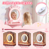 Kids Hair Salon Play Set with LED Lighted Mirror, Wooden Pretend Hair Salon Station