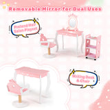 Kids Hair Salon Play Set with LED Lighted Mirror, Wooden Pretend Hair Salon Station