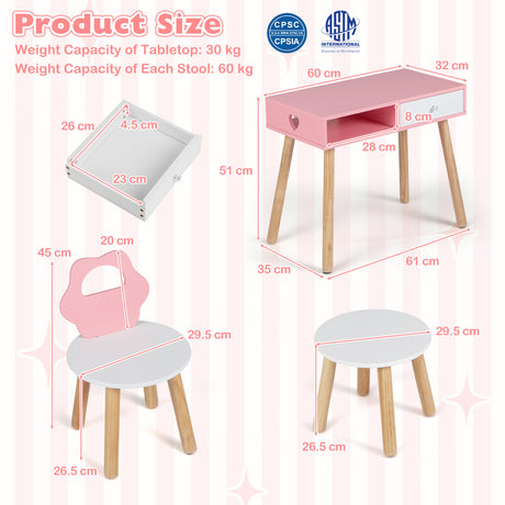Kids Pretend Nail Salon Playset with Chair and Stool for 3-7 Years Old Children