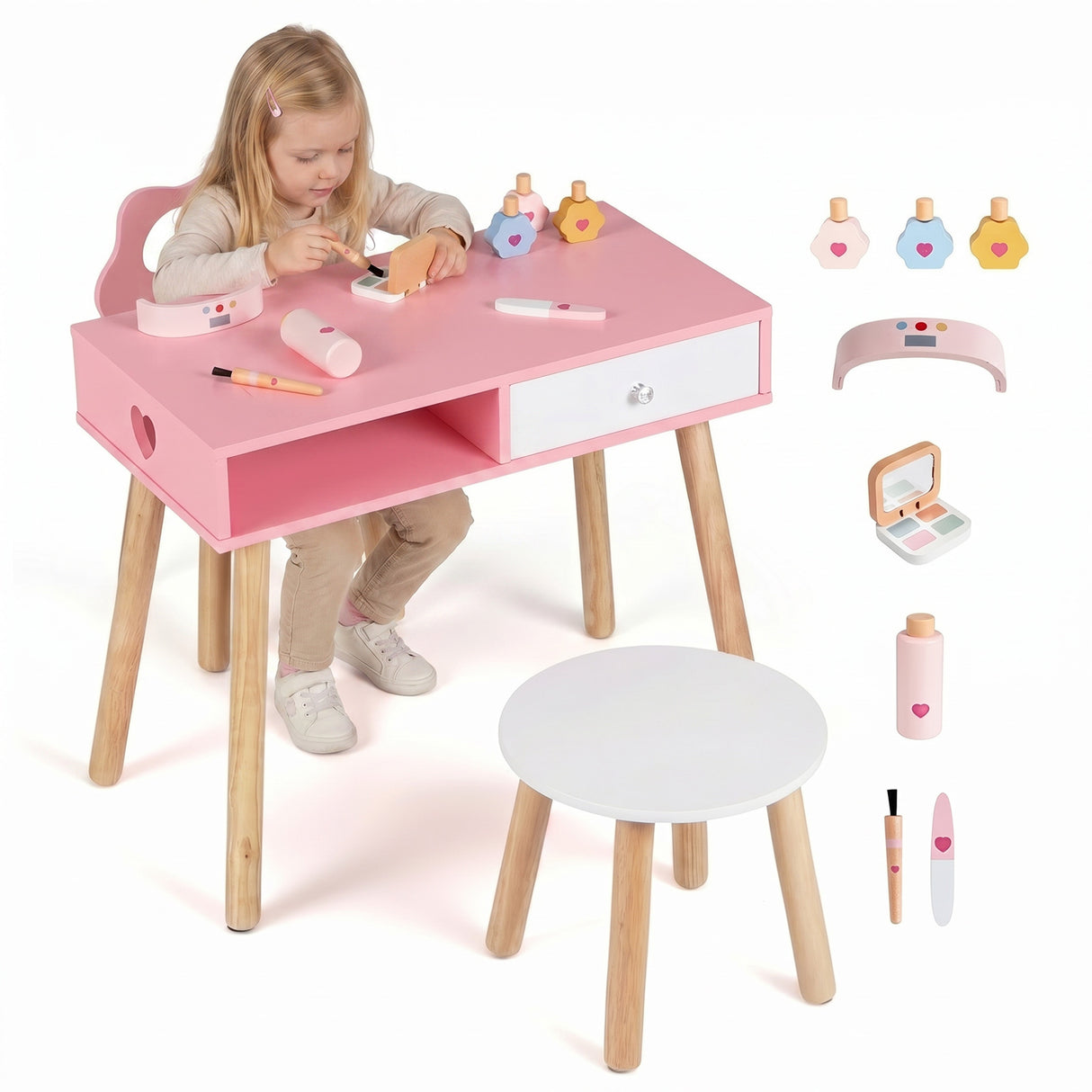 Kids Pretend Nail Salon Playset with Chair and Stool for 3-7 Years Old Children