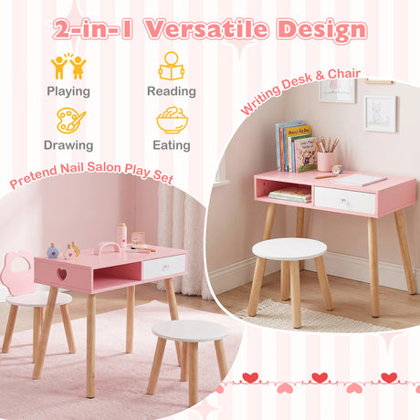 Kids Pretend Nail Salon Playset with Chair and Stool for 3-7 Years Old Children