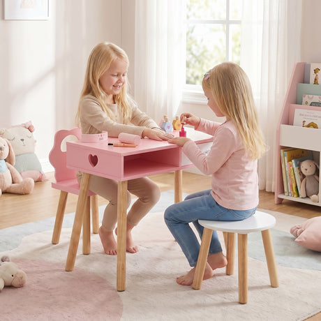 Kids Pretend Nail Salon Playset with Chair and Stool for 3-7 Years Old Children