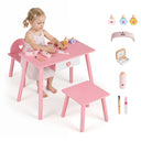 Kids Pretend Nail Salon Playset with Chair & Stool, Wooden Toddlers Makeup & Manicure Kit