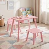 Kids Pretend Nail Salon Playset with Chair & Stool, Wooden Toddlers Makeup & Manicure Kit