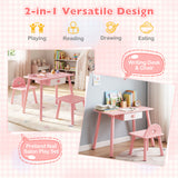 Kids Pretend Nail Salon Playset with Chair & Stool, Wooden Toddlers Makeup & Manicure Kit