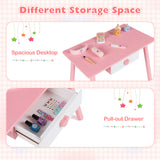 Kids Pretend Nail Salon Playset with Chair & Stool, Wooden Toddlers Makeup & Manicure Kit