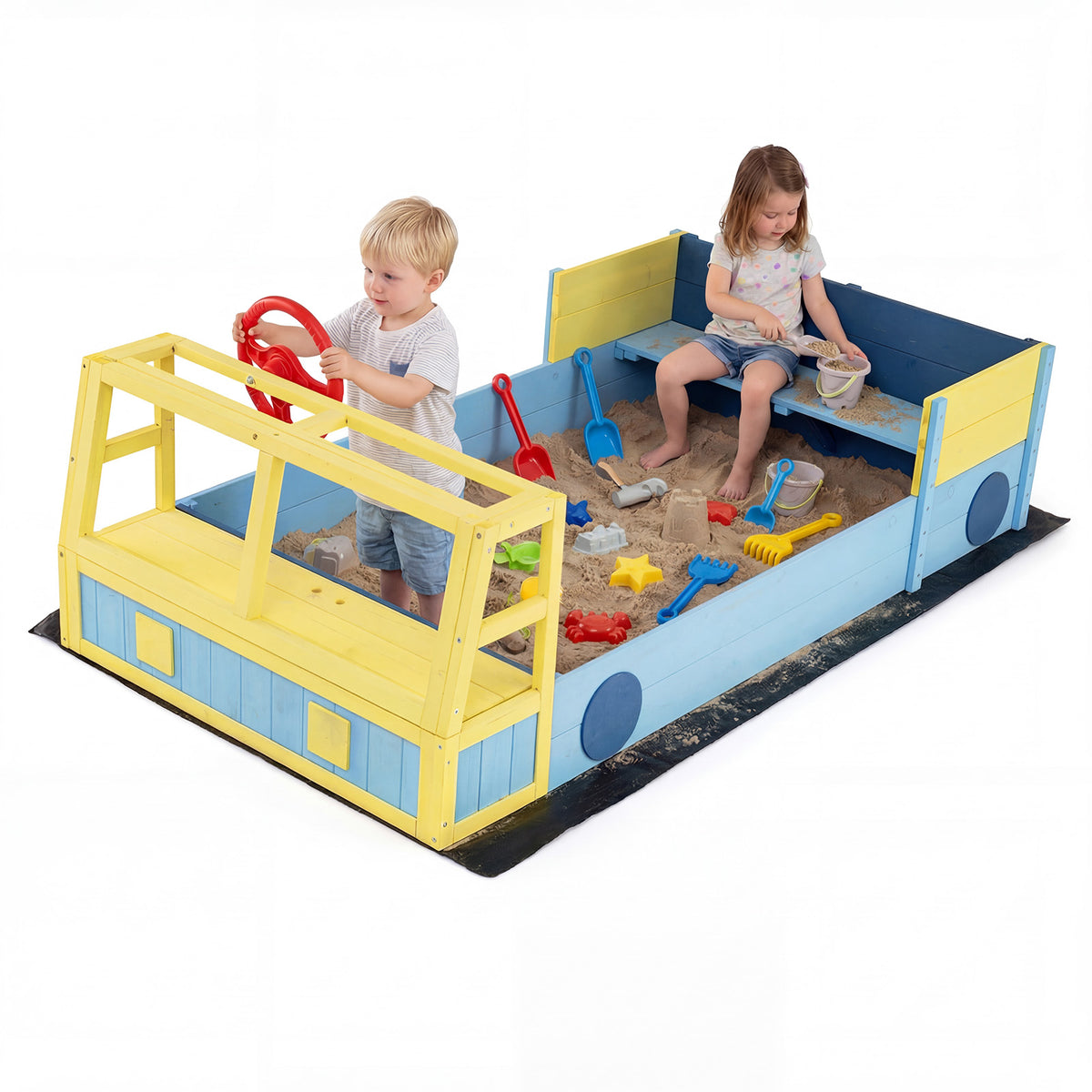 Kids Wooden Sandbox, Large Car-Theme Sand Box