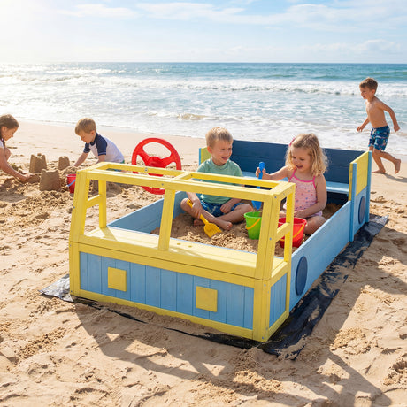 Kids Wooden Sandbox, Large Car-Theme Sand Box