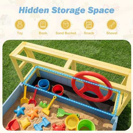 Kids Wooden Sandbox, Large Car-Theme Sand Box