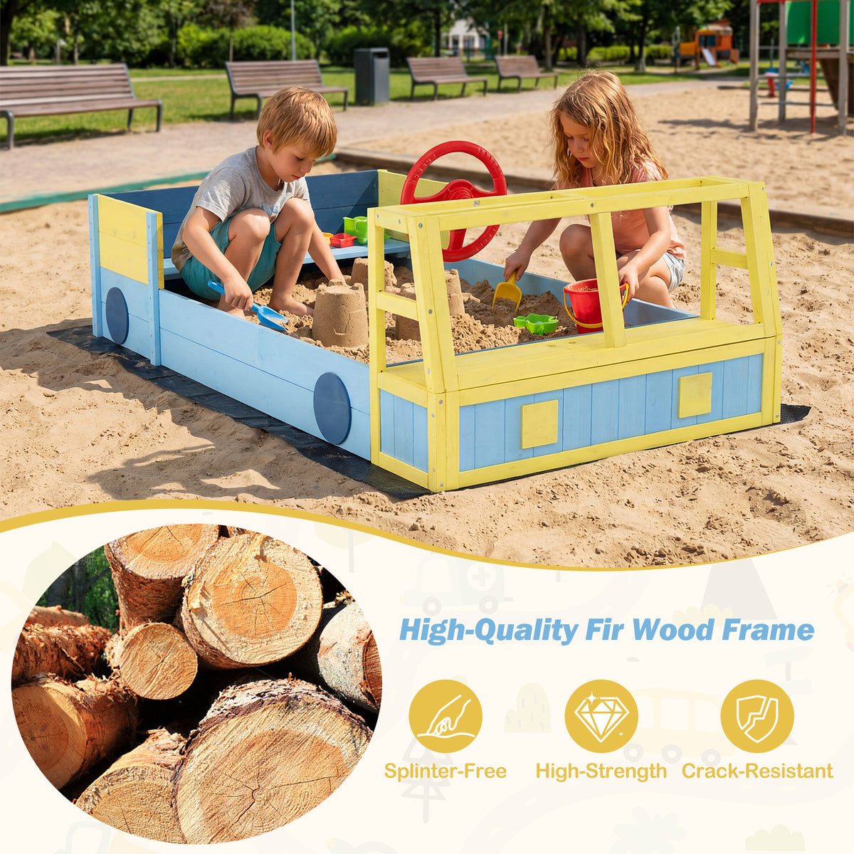 Kids Wooden Sandbox, Large Car-Theme Sand Box