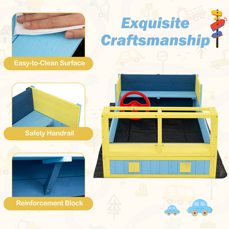Kids Wooden Sandbox, Large Car-Theme Sand Box