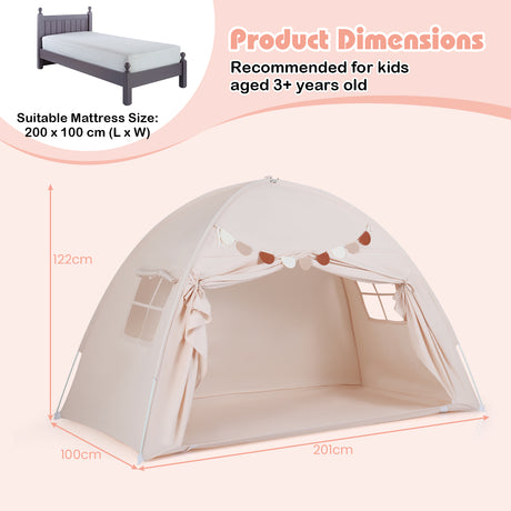 HONEY JOY Twin Full Size Bed Tent for Kids, Foldable & Portable Canopy Tent on Twin Bunk Bed