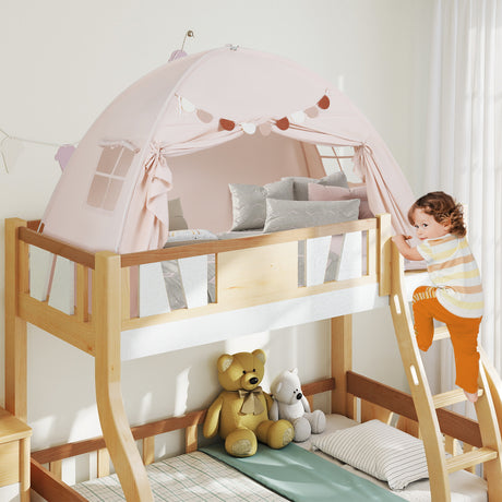 HONEY JOY Twin Full Size Bed Tent for Kids, Foldable & Portable Canopy Tent on Twin Bunk Bed