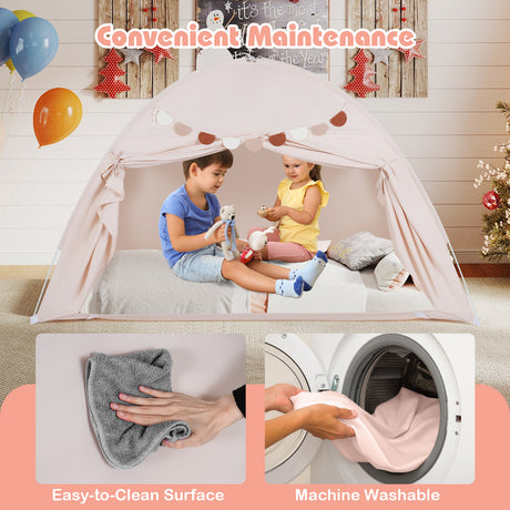 HONEY JOY Twin Full Size Bed Tent for Kids, Foldable & Portable Canopy Tent on Twin Bunk Bed