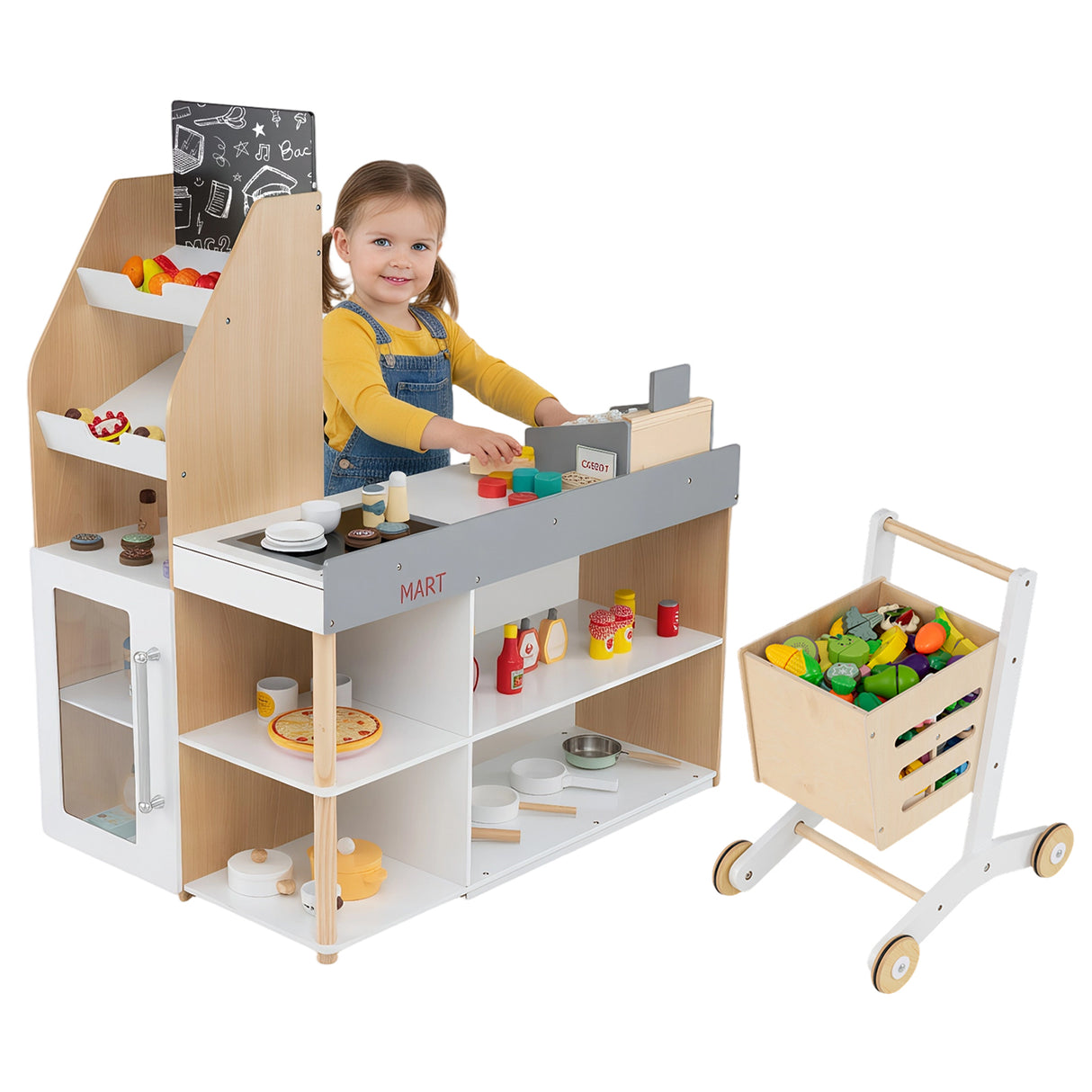 HONEY JOY Pretend Grocery Store Playset, Supermarket Play Toy with Shopping Cart