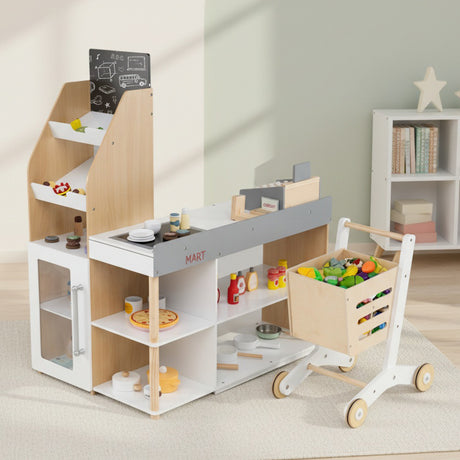 HONEY JOY Pretend Grocery Store Playset, Supermarket Play Toy with Shopping Cart
