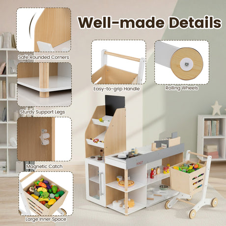 HONEY JOY Pretend Grocery Store Playset, Supermarket Play Toy with Shopping Cart