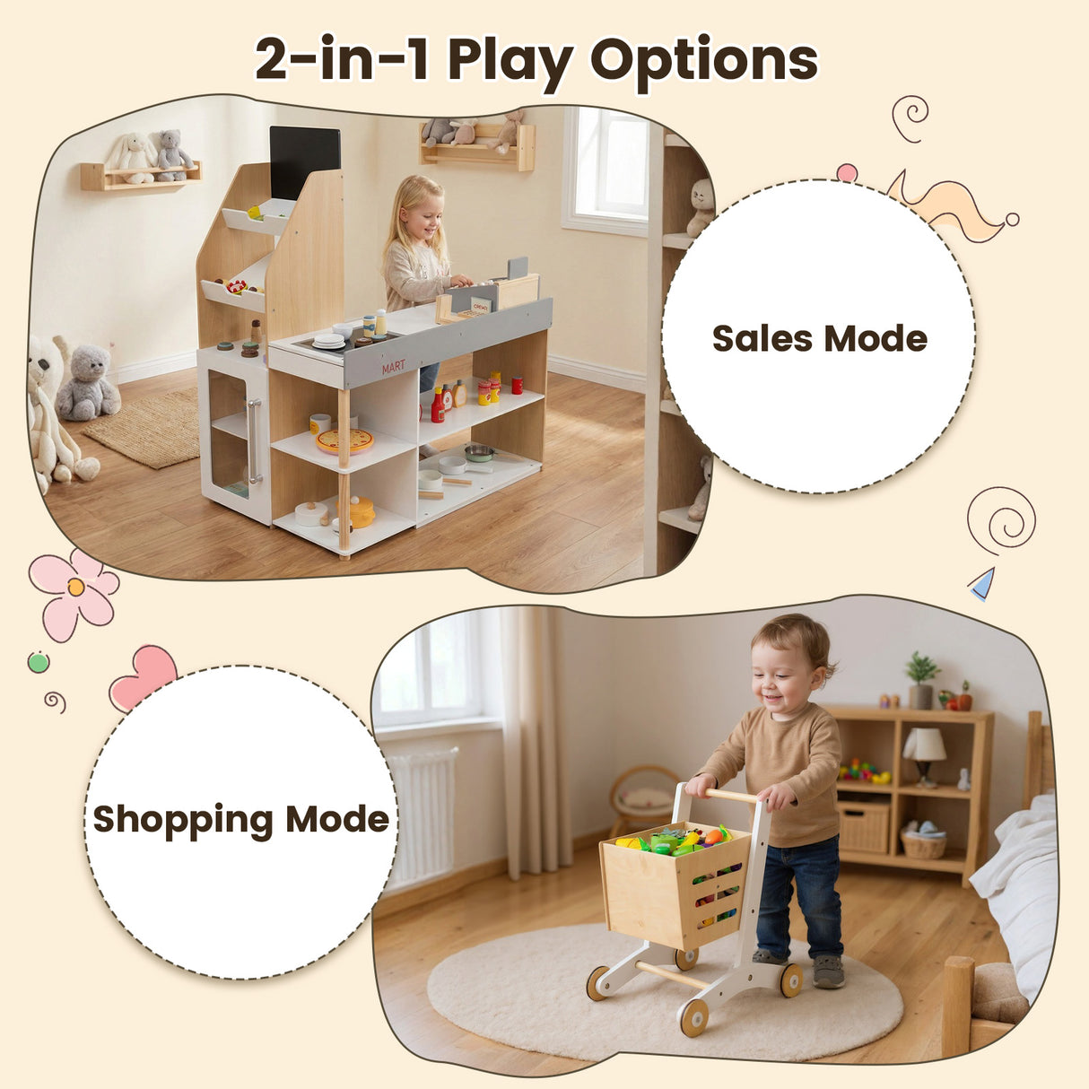 HONEY JOY Pretend Grocery Store Playset, Supermarket Play Toy with Shopping Cart