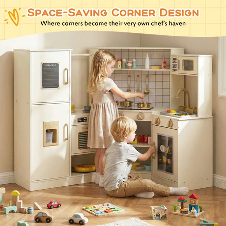Pretend Play Corner Kitchen Set with Ice Dispenser and Water Circulation Faucet