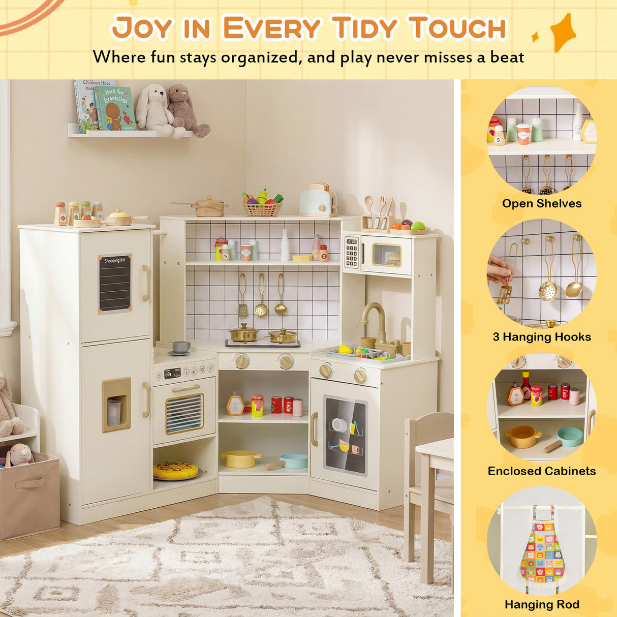 Pretend Play Corner Kitchen Set with Ice Dispenser and Water Circulation Faucet