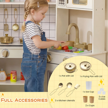 Pretend Play Corner Kitchen Set with Ice Dispenser and Water Circulation Faucet