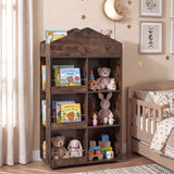 Wooden Kids Bookshelf and Toy Storage, Toddler Dollhouse Bookcase with Multiple Compartments