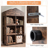 Wooden Kids Bookshelf and Toy Storage, Toddler Dollhouse Bookcase with Multiple Compartments
