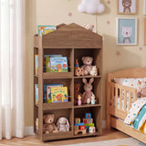 Wooden Kids Bookshelf and Toy Storage, Toddler Dollhouse Bookcase with Multiple Compartments