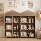 Wooden Kids Bookshelf and Toy Storage, Toddler Dollhouse Bookcase with Multiple Compartments