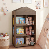 Wooden Kids Bookshelf and Toy Storage, Toddler Dollhouse Bookcase with Multiple Compartments