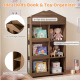 Wooden Kids Bookshelf and Toy Storage, Toddler Dollhouse Bookcase with Multiple Compartments
