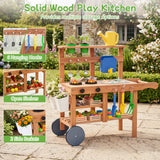 Rolling Outdoor Play Kitchen with Wheels for Boys Girls Ages 3 Plus