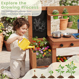 Kids Mud Kitchen Solid Wood with Planter Box Sink Stoves and Chalkboard