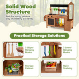 Kids Mud Kitchen, Solid Wood Toddler Kitchen Playset with Detachable Bird Cage