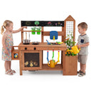 Kids Mud Kitchen, Solid Wood Toddler Kitchen Playset with Detachable Bird Cage