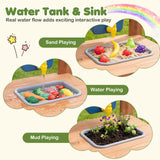 Kids Mud Kitchen, Solid Wood Toddler Kitchen Playset with Detachable Bird Cage