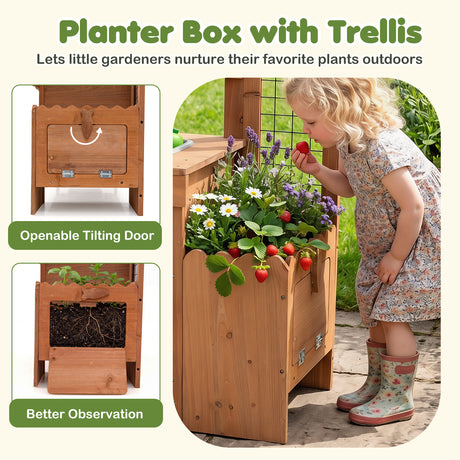 Kids Mud Kitchen, Solid Wood Toddler Kitchen Playset with Detachable Bird Cage