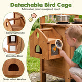 Kids Mud Kitchen, Solid Wood Toddler Kitchen Playset with Detachable Bird Cage