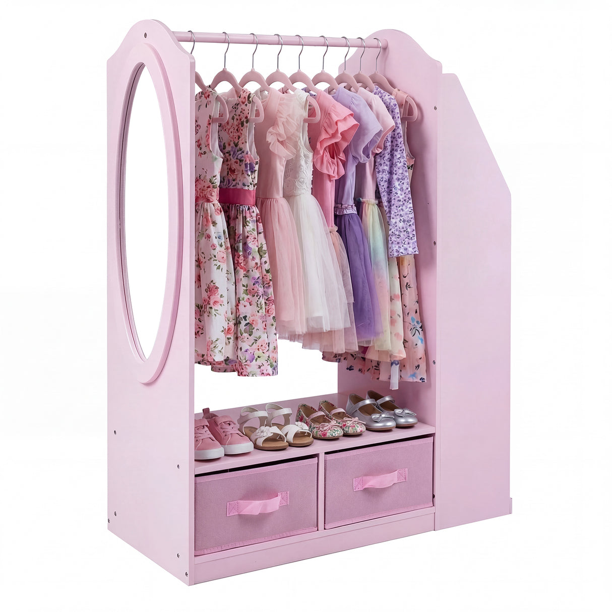 HONEY JOY Kids Clothing Rack with Mirror, Dress Up Storage Cabinet
