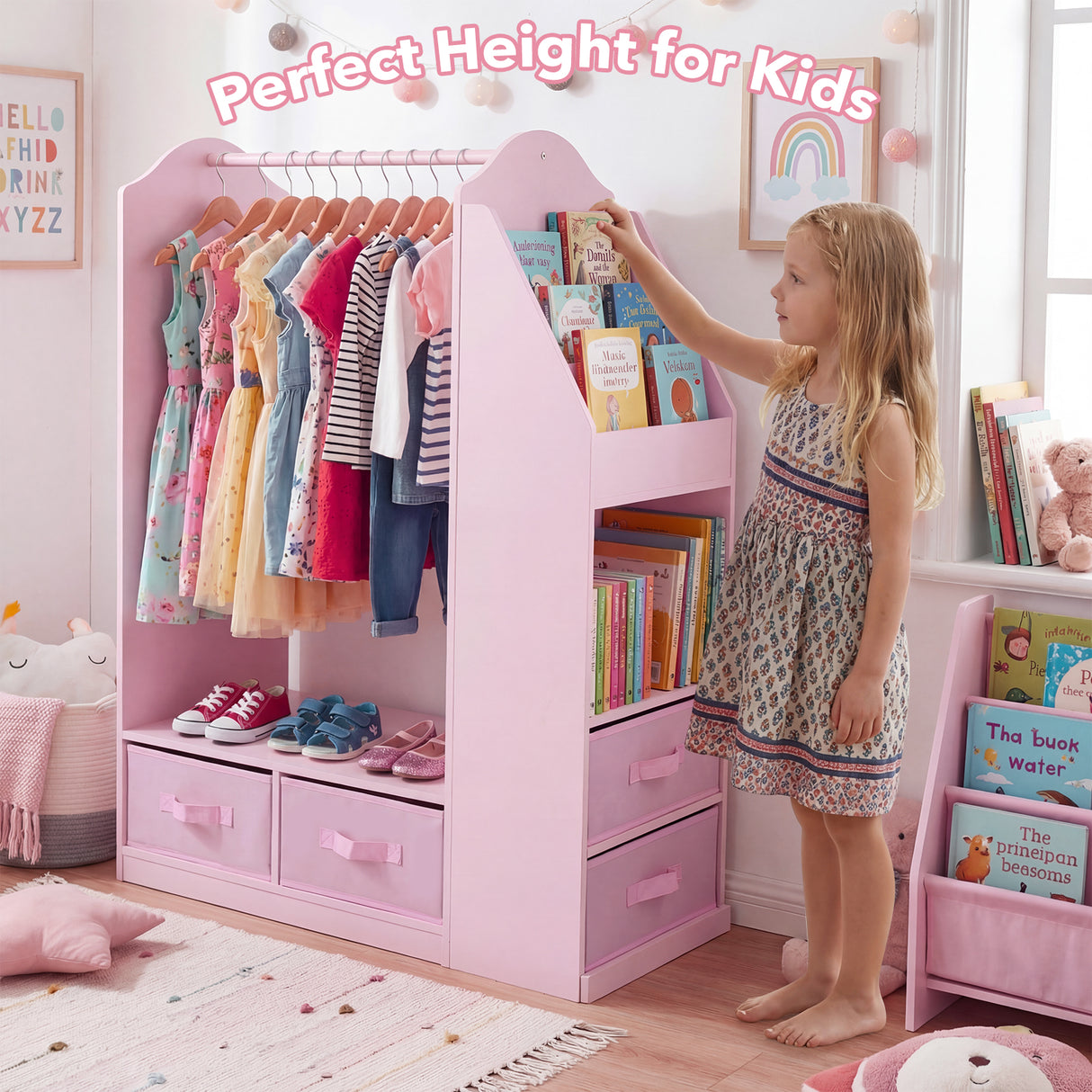 HONEY JOY Kids Clothing Rack with Mirror, Dress Up Storage Cabinet