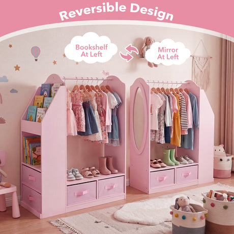 HONEY JOY Kids Clothing Rack with Mirror, Dress Up Storage Cabinet