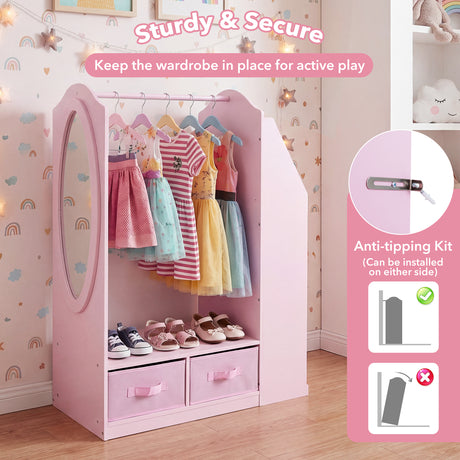 HONEY JOY Kids Clothing Rack with Mirror, Dress Up Storage Cabinet