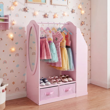 HONEY JOY Kids Clothing Rack with Mirror, Dress Up Storage Cabinet