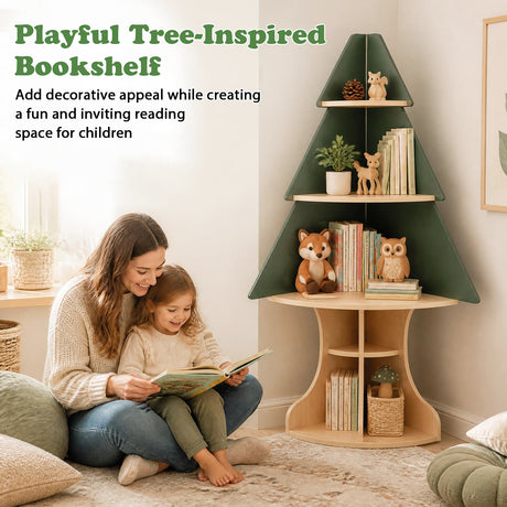Corner Tree Bookshelf for Kids, Wooden Montessori Toddler Bookcase