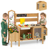 Honey Joy Mud Kitchen for Kids, Pretend Play Kitchen with Detachable Bird Cage, Trellis, Planter Box, Sink, Stoves