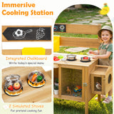 Honey Joy Mud Kitchen for Kids, Pretend Play Kitchen with Detachable Bird Cage, Trellis, Planter Box, Sink, Stoves