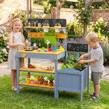 Mud Kitchen Set for Kids, Outdoor Wooden Play Kitchen Potting Bench
