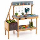 Kids Mud Kitchen, Wooden Play Kitchen with Planter Box, Stoves, Water Tank, Sink & 9 Accessories, Outdoor Pretend Kitchen Playset for Toddlers Aged 3+